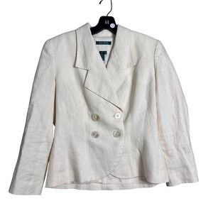 Lauren Ralph Lauren Linen Blend Blazer Jacket Double Breasted Cream Size 6